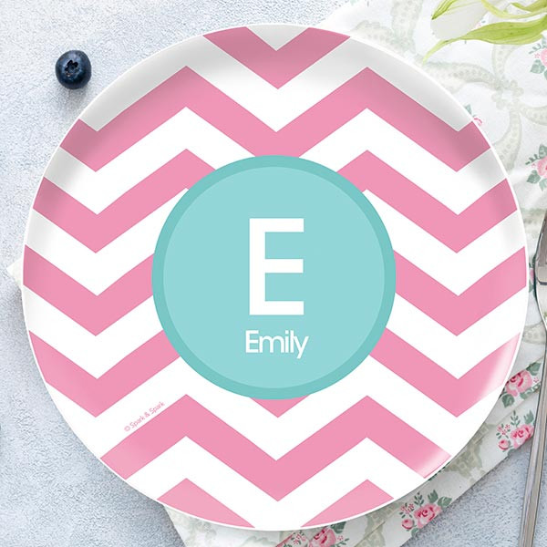 Pink & Aqua Chevron Kids Plates
