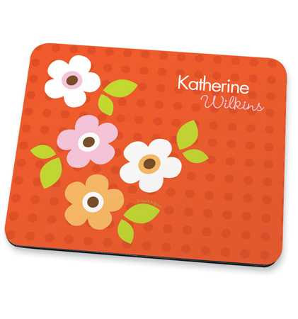 Preppy Flowers Orange Mouse Pad
