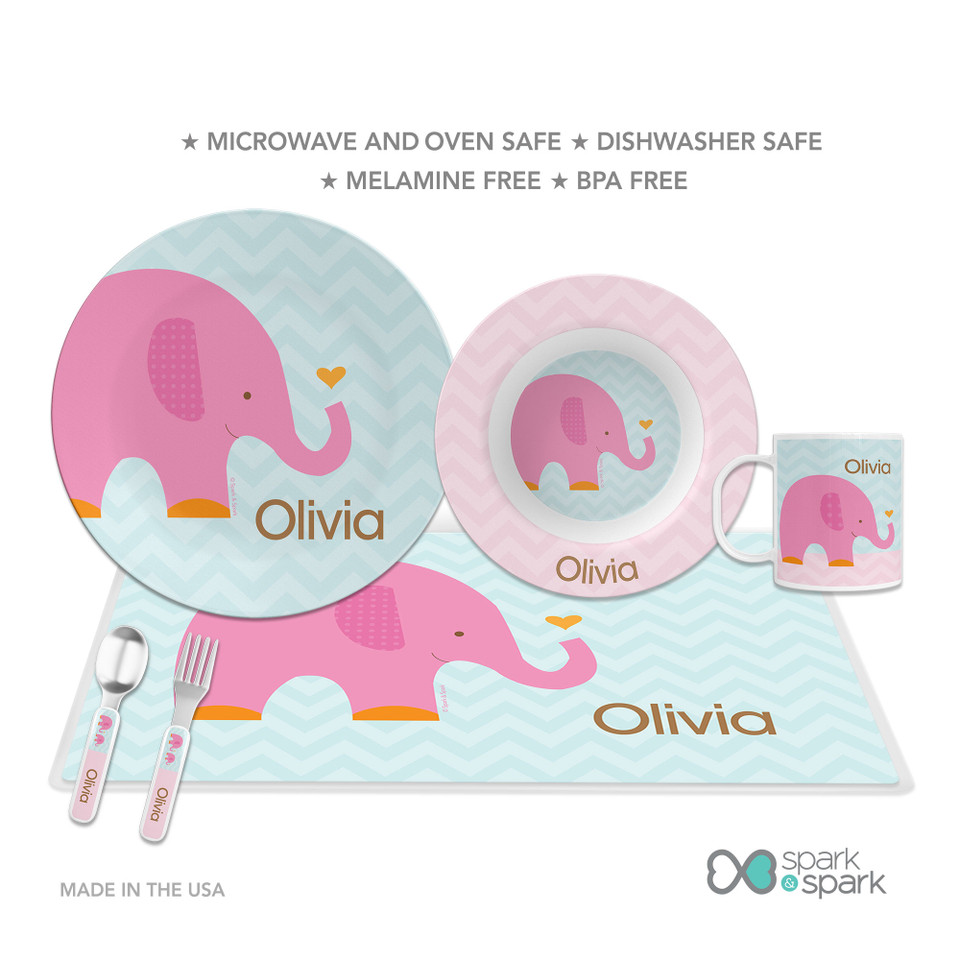Sweet Pink Elephant Kids Plates