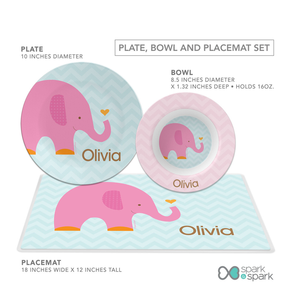 Sweet Pink Elephant Kids Plates