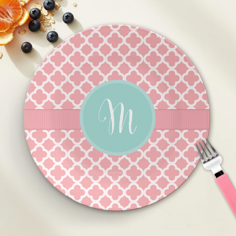 Pretty Pink Quatrefoil Personalized Plates For Kids