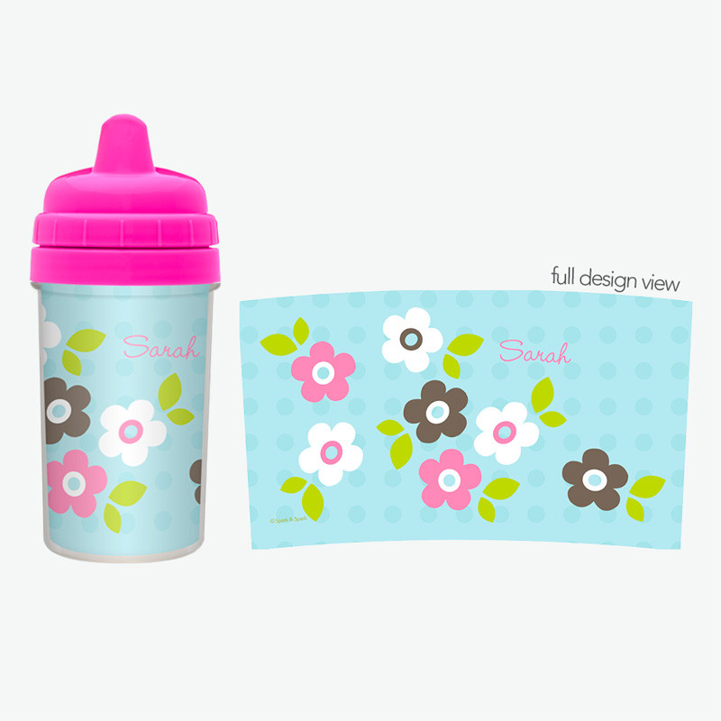 Sippy Cup for Milk with Blue Preppy Flowers
