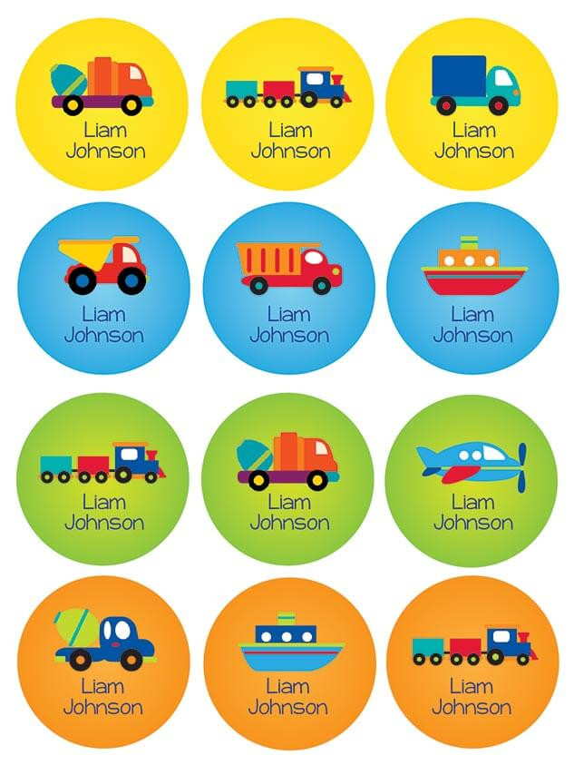 Transportation Waterproof Labels for Kids (Set of 48)