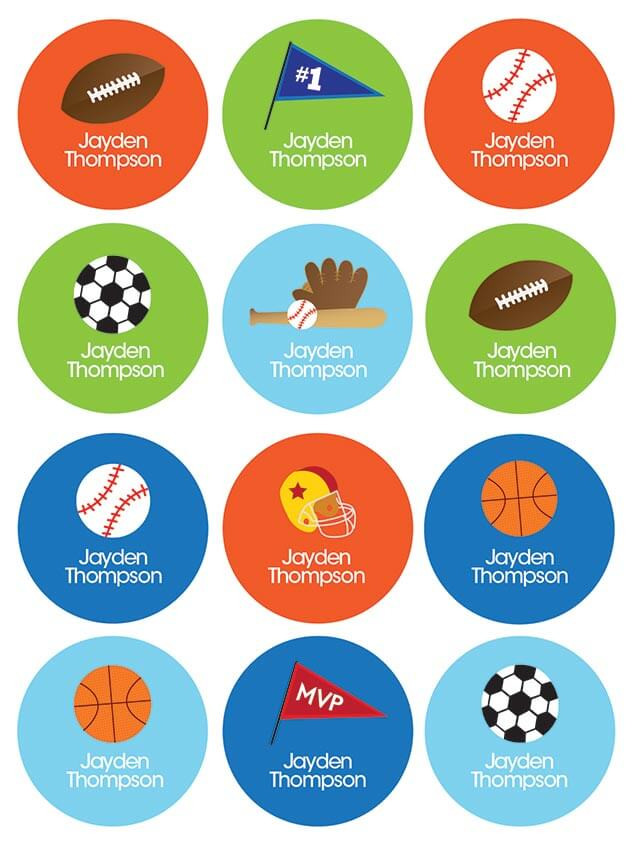 Sports Fan Waterproof Labels for Kids (Set of 48)