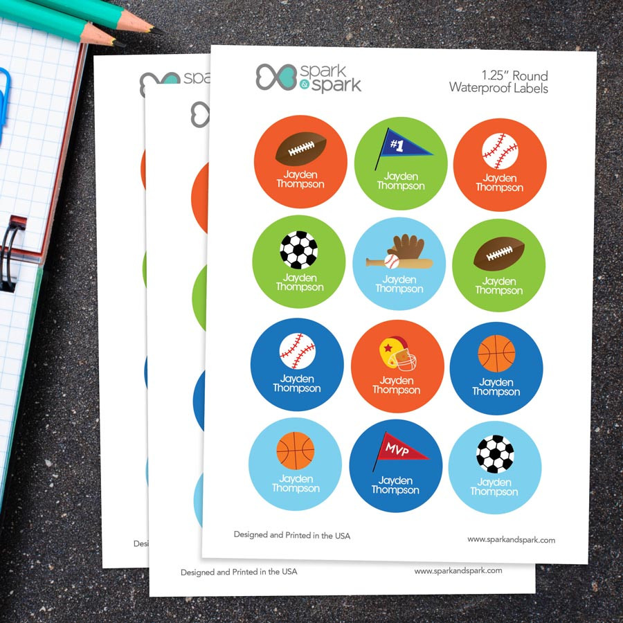 Sports Fan Waterproof Labels for Kids (Set of 48)