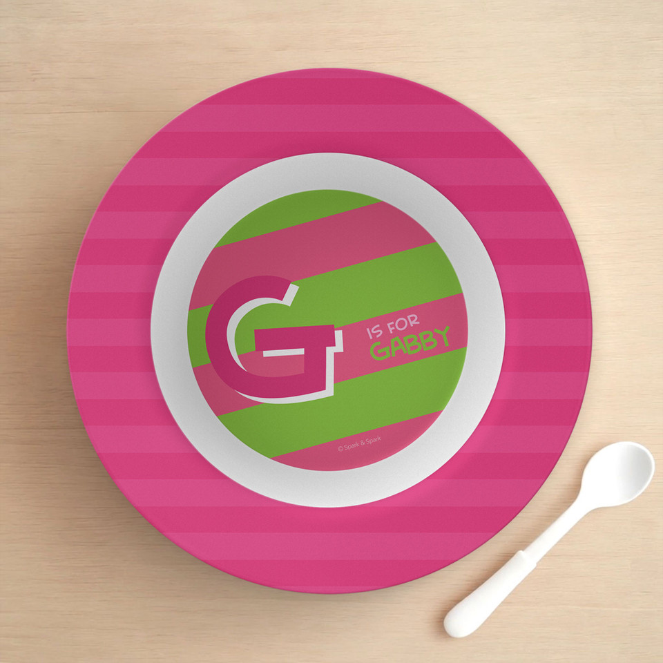 Double Initial Stripes Pink Kids Bowl