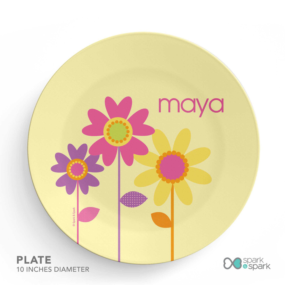 Three Spring Blooms Custom Plate for Girls