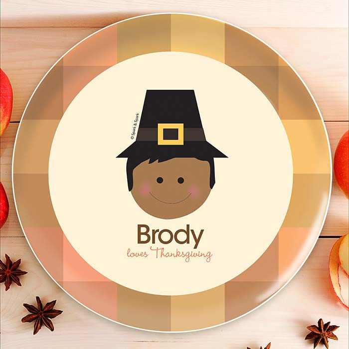 Cute Pilgrim Boy Kids Plate