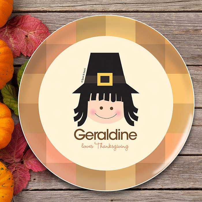 Cute Pilgrim Girl Kids Plate
