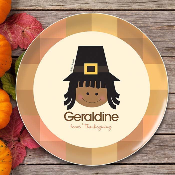 Cute Pilgrim Girl Kids Plate