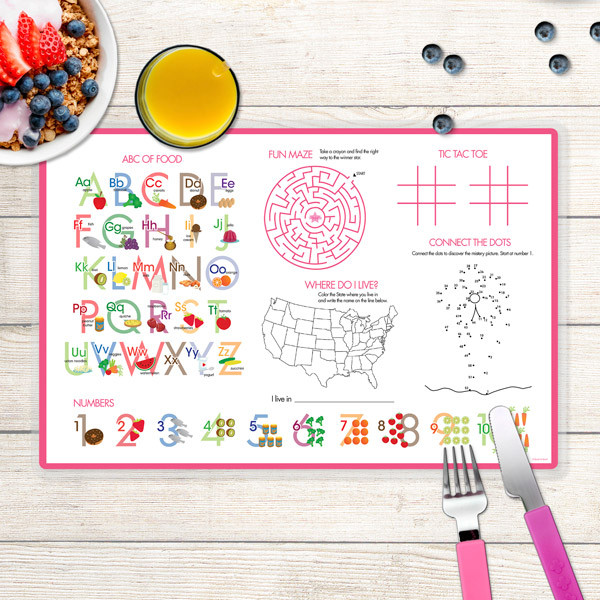 Double Initial Stripes Pink Kids Placemat
