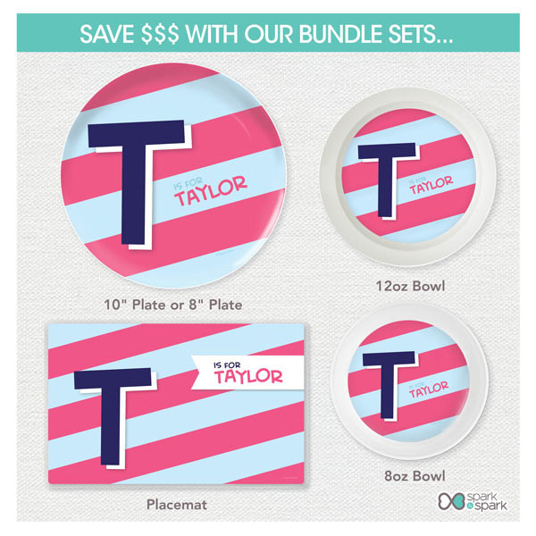 Double Initial Stripes Blue Kids Placemat