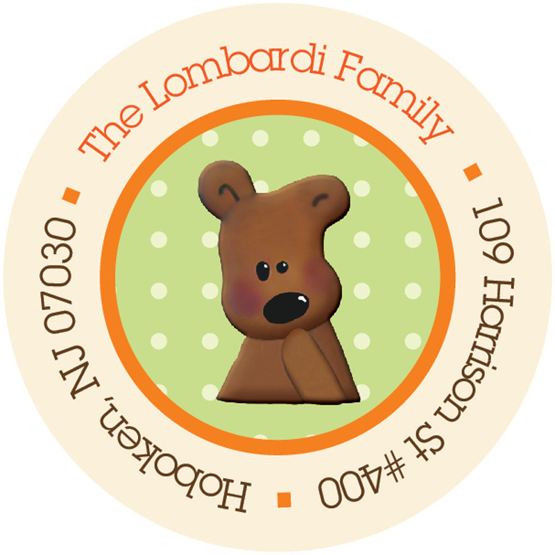 Baby Return Address Labels Teddy Bear Orange