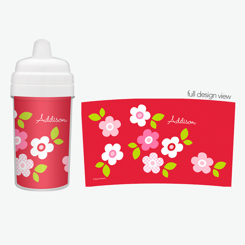 Red Preppy Flowers Custom Infant Sippy Cup