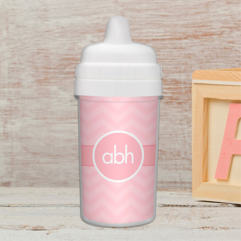No Spill Sippy Cup with Initials On Chevron