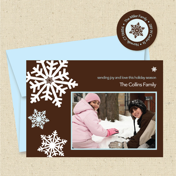 Shown with light blue envelope and matching return address label