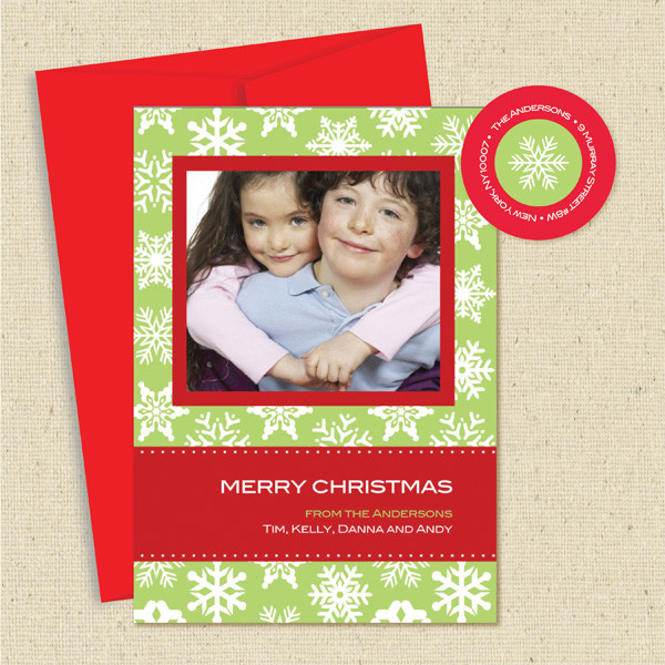 Shown with red envelope and matching return address label