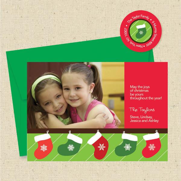 Shown with green envelope and matching return address label