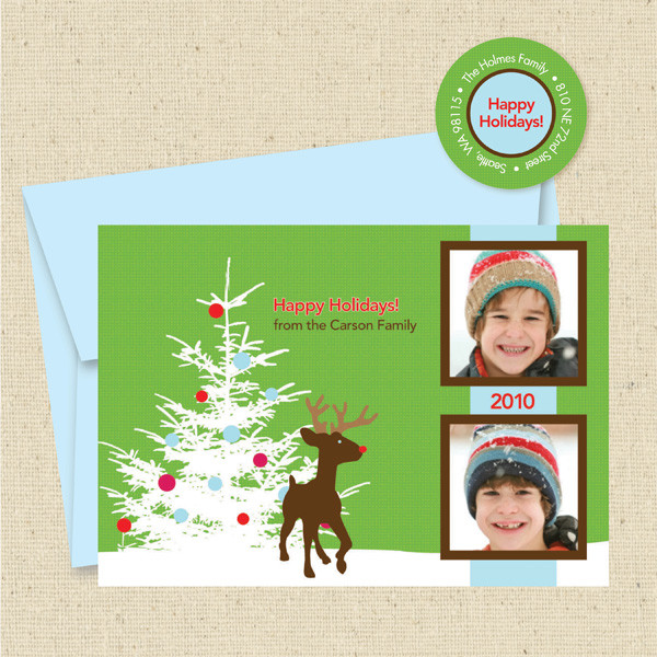 Shown with optional light blue envelope and matching return address label