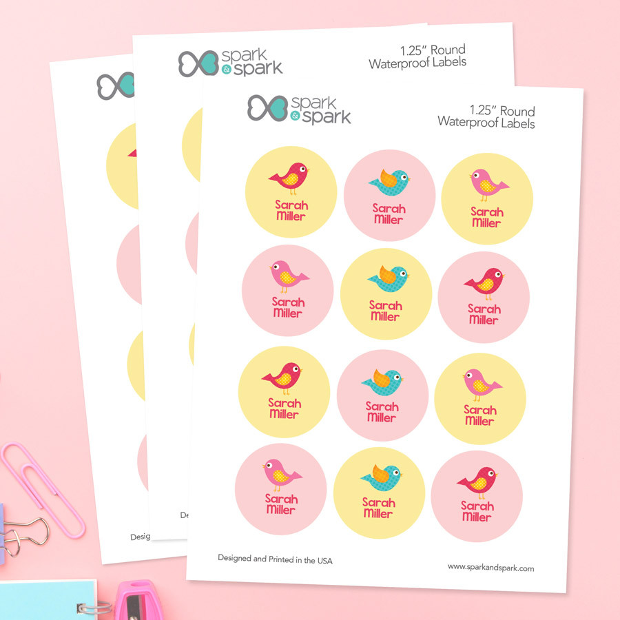 Sweet Little Birds Waterproof Labels for Kids