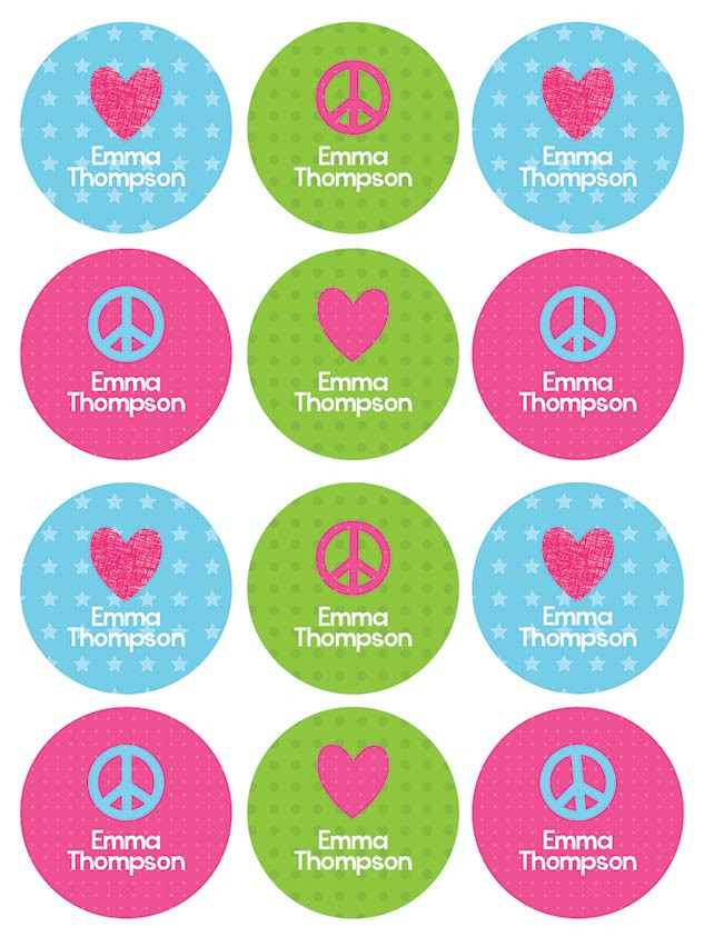 Love & Peace Waterproof Labels for Kids (Set of 48)