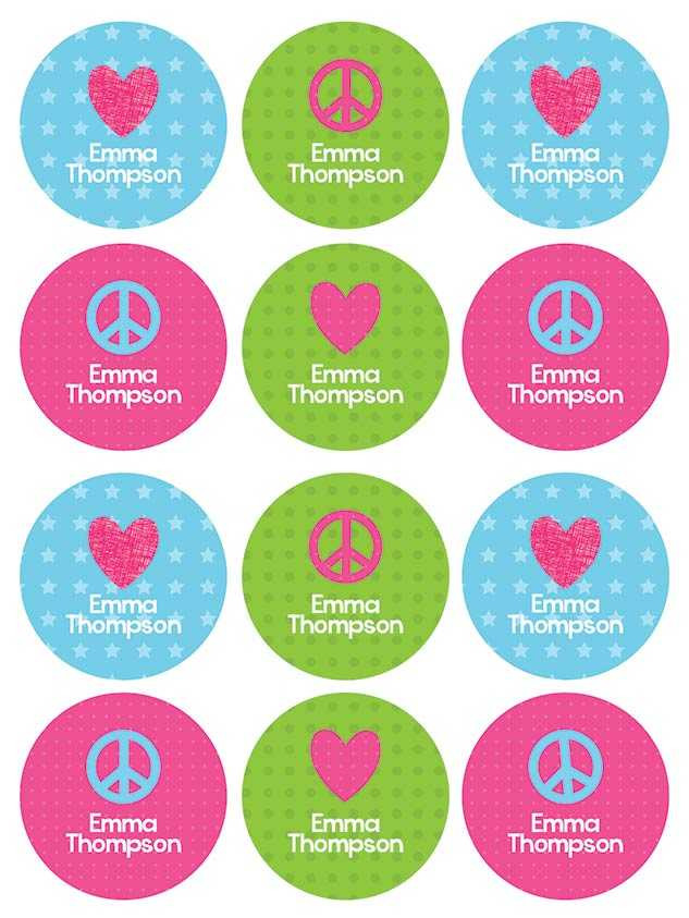 Love & Peace Waterproof Labels for Kids (Set of 48)
