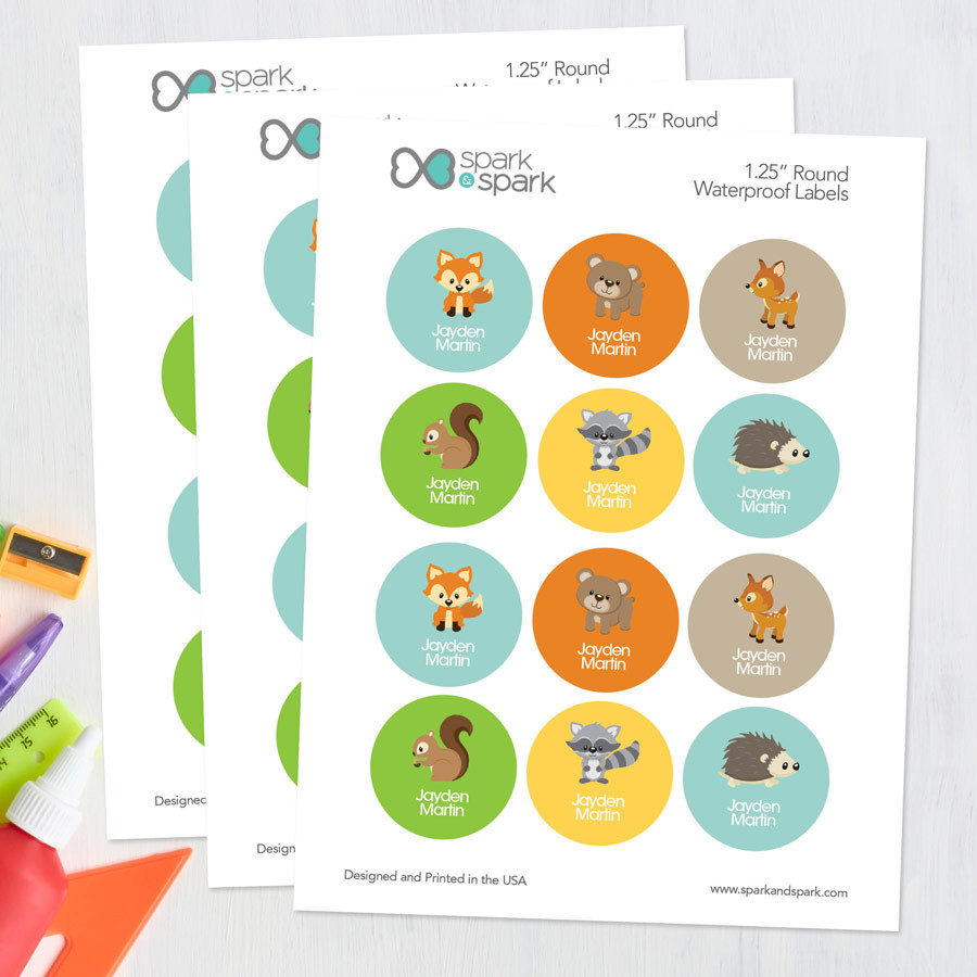 Cute Forest Animals Waterproof Labels for Kids (Set of 48)