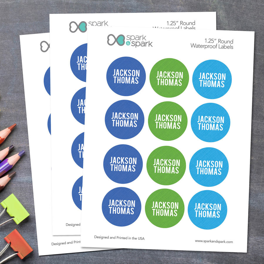 Linen Boy Shades Blue Waterproof Labels for Kids (Set of 48)