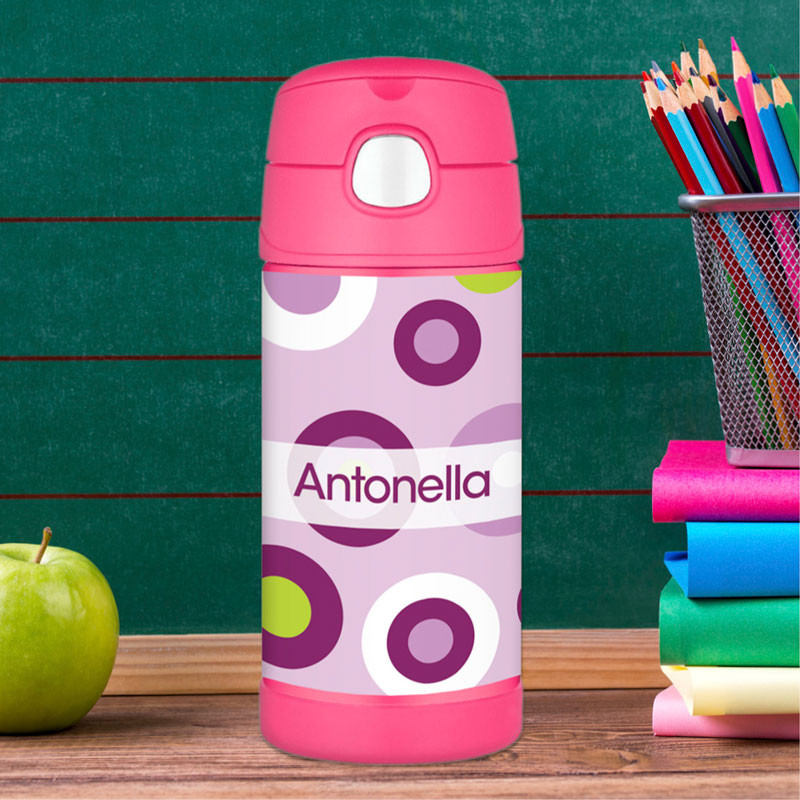 Purple Circles Personalized Thermos For Kids