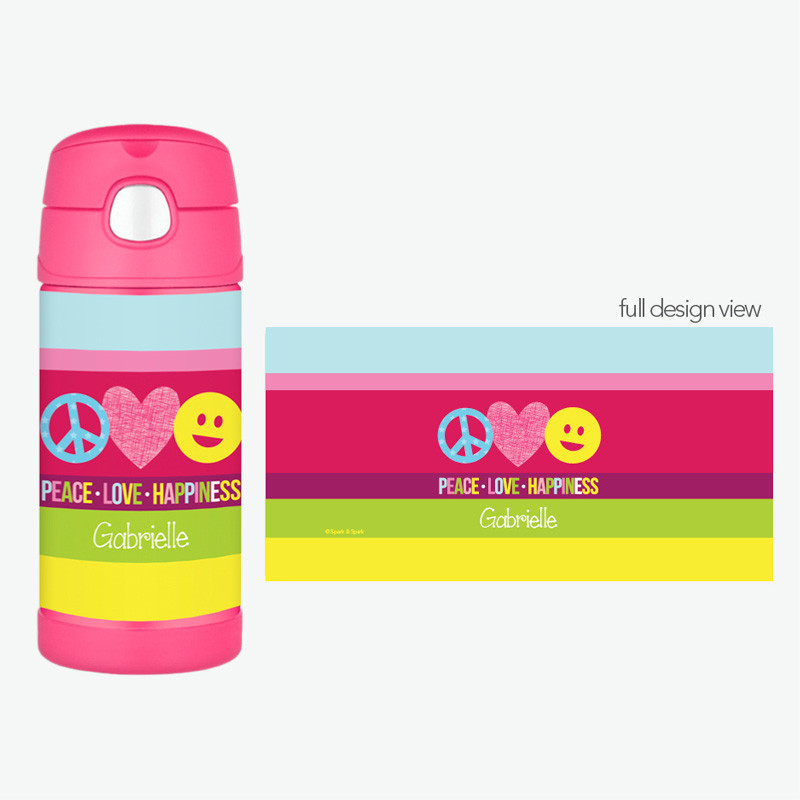 Peace Love Happiness Personalized Thermos For Kids