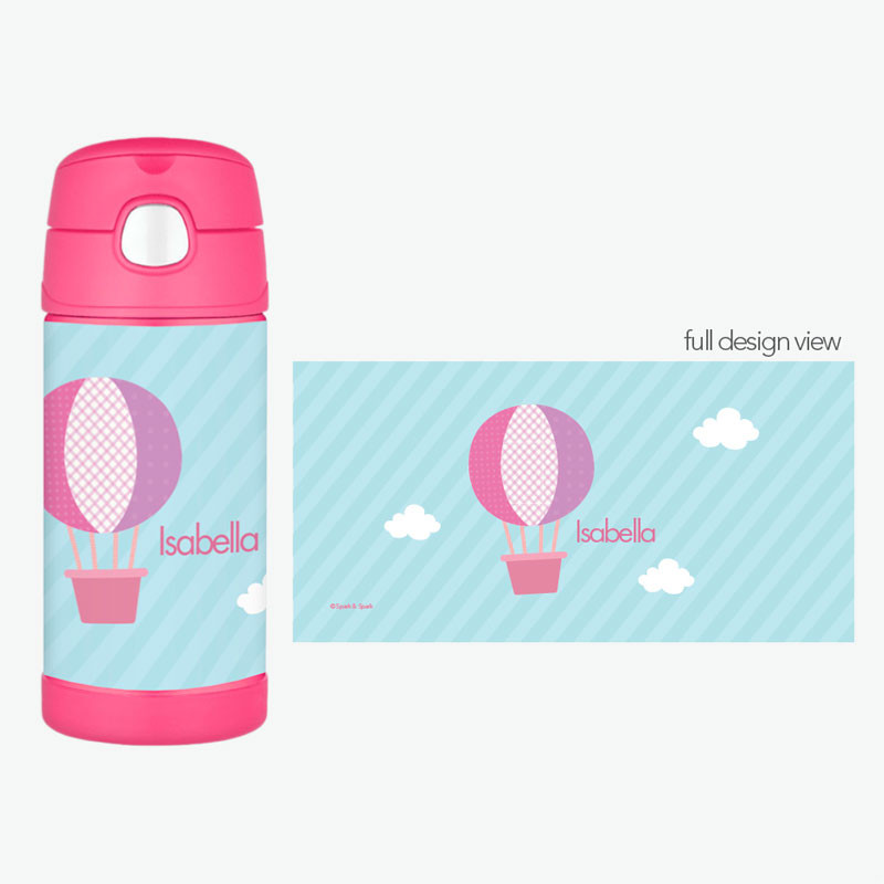 Pink Hot Air Balloon Personalized Thermos For Kids