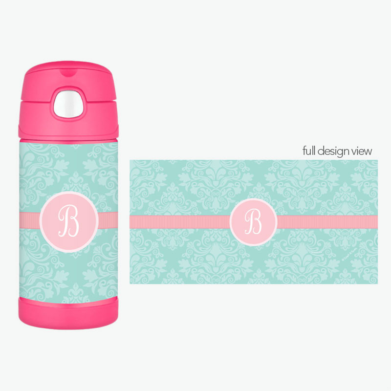 Pretty Blue Damask Personalized Thermos For Kids