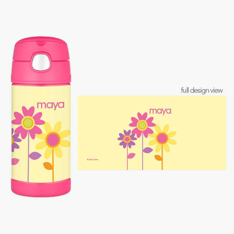 Three Spring Blooms Personalized Thermos For Kids