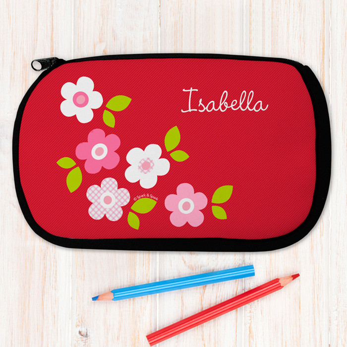 Orange Preppy Flowers Personalized Pencil Case For Kids