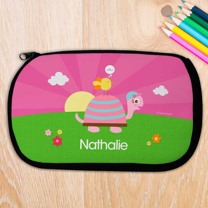 Happy Turtle And Bird Personalized Pencil Case For Kids