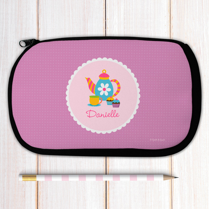 Tea Time Tea Pot Tea Cups Personalized Pencil Case For Kids