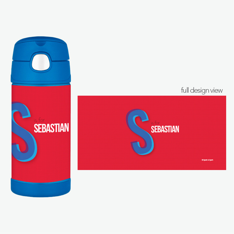 Double Initial Red Thermos Bottle