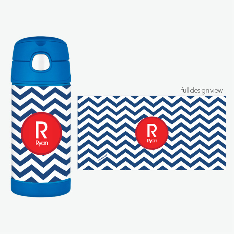 Chevron Navy and Red Thermos Bottle