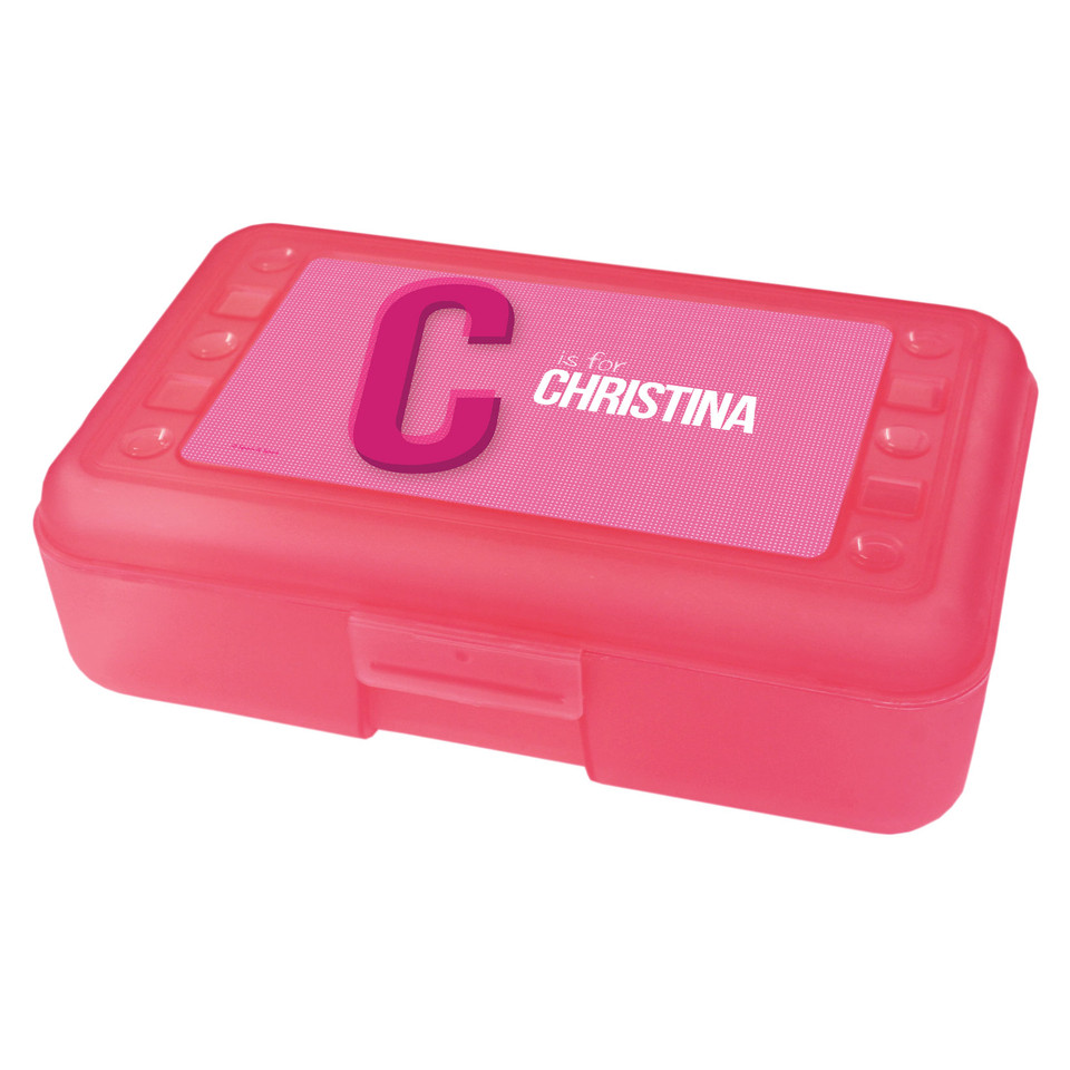 pink double initials pencil box for kids