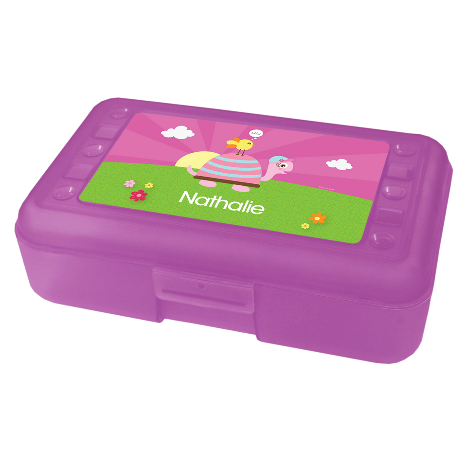 Turtle and Happy Bird Personalized Pencil Box