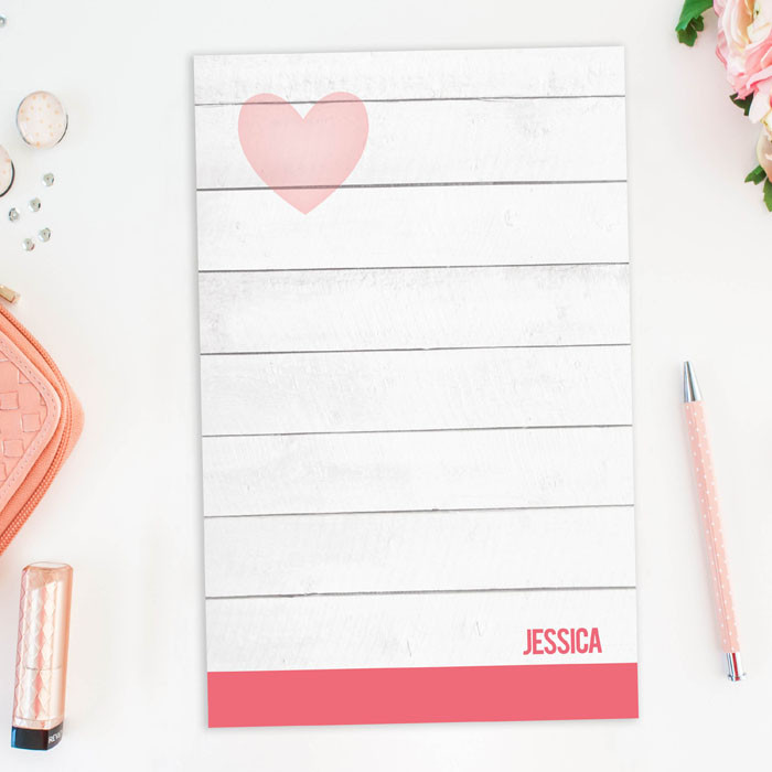 Rustic White Heart Custom Notepad