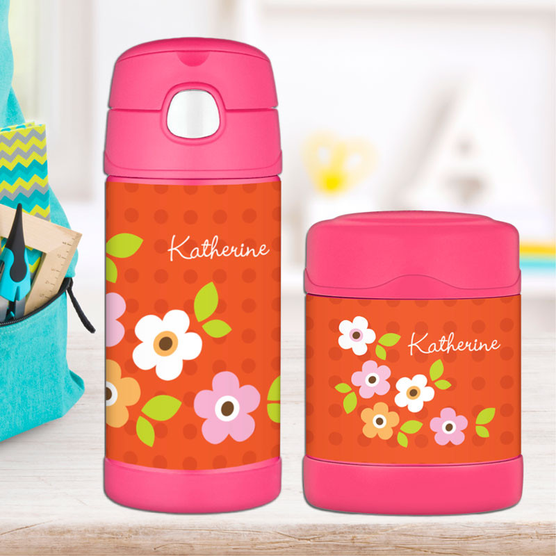 Preppy Flowers Orange Thermos Food Jar