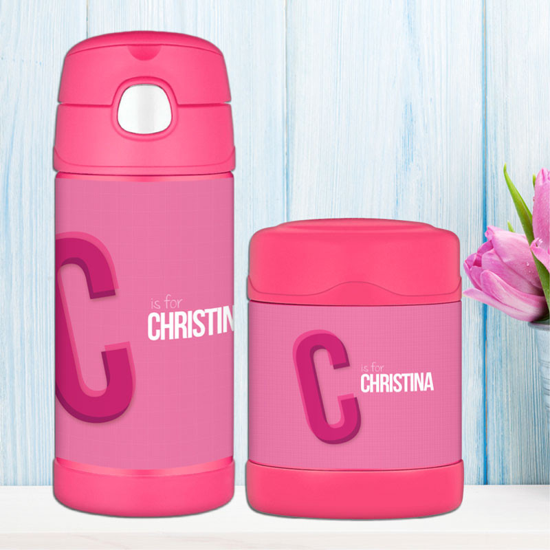 Double Initial Pink Thermos Food Jar
