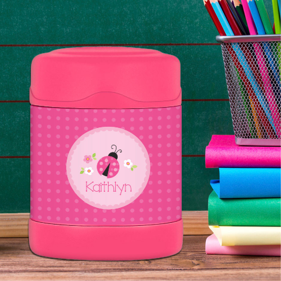 sweet pink lady bug personalized thermos food jar for kids