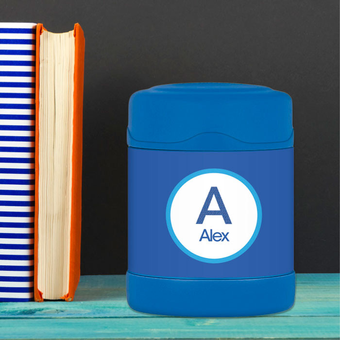 A Linen Blue Letter Thermos Food Jar
