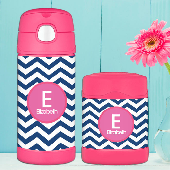 Chevron Blue and Pink Thermos Food Jar