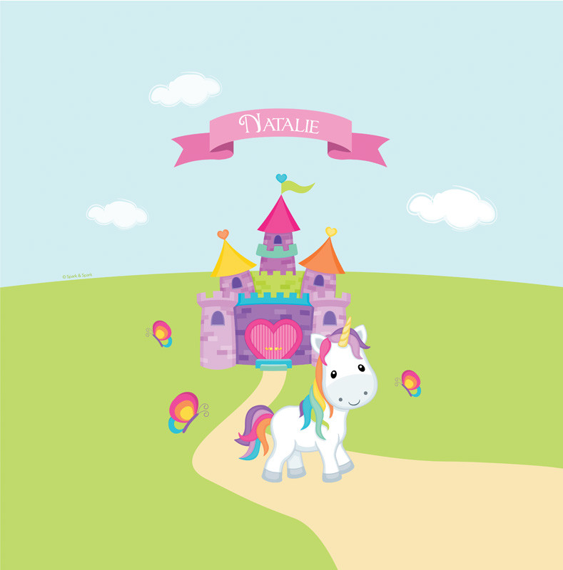 Pretty Heart Castle & Unicorn Shower Curtain