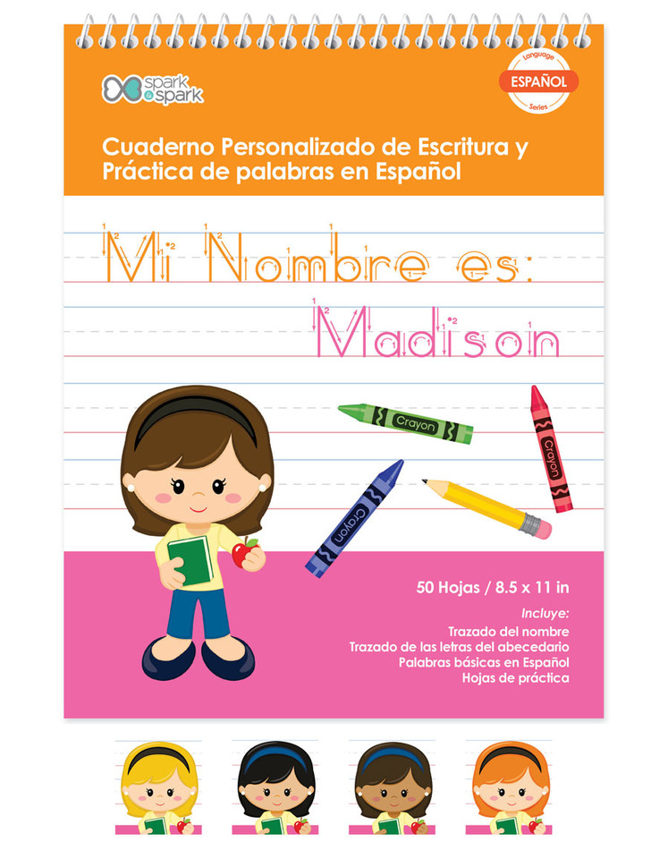 Spanish Vertical Writing Book For Girls