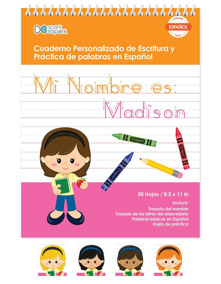 Spanish Vertical Writing Book For Girls