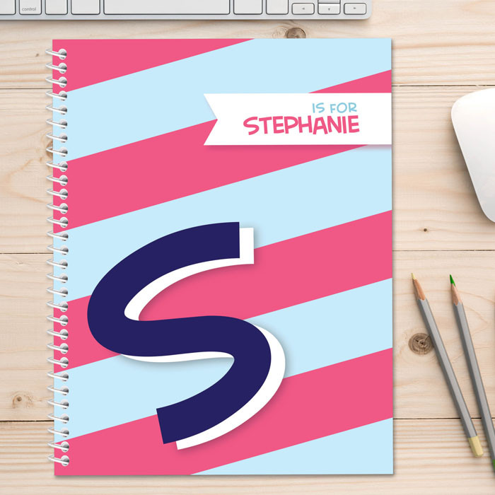 Blue Double Initial and Stripes Kids Notebook